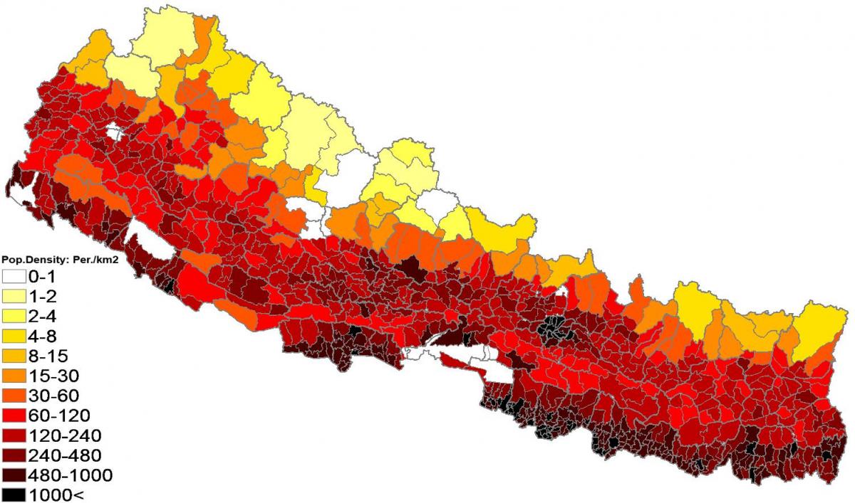 nepal populasyon density mapa