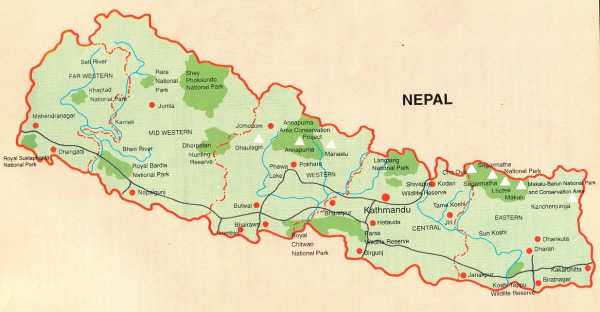 mapa ng nepal na may mga turista mga lugar