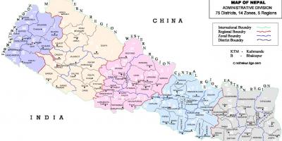 Nepal pampulitika mapa na may mga distrito