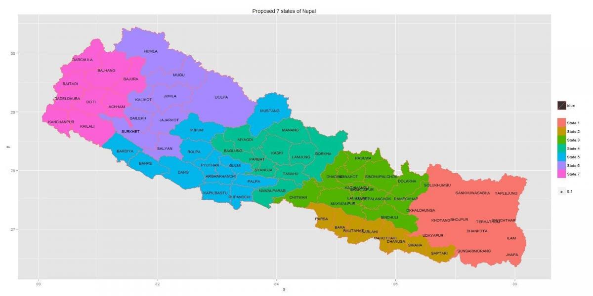bagong nepal mapa na may 7 estado