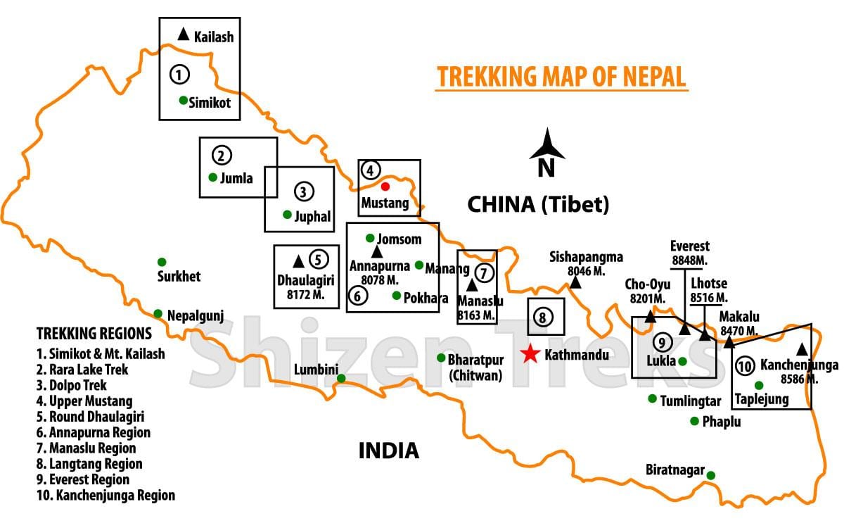nepal paglalakbay mapa