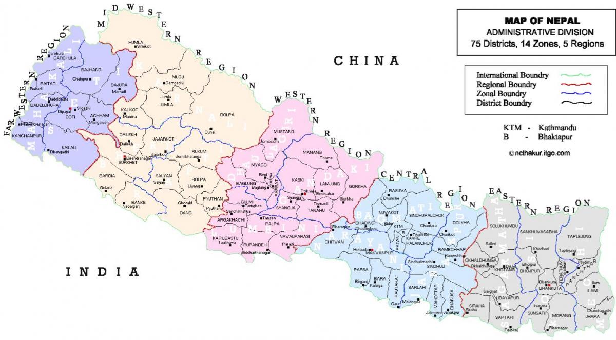 nepal pampulitika mapa na may mga distrito