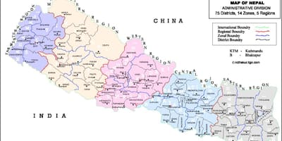 Nepal 75 distrito mapa