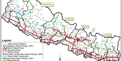 Mapa ng nepal ng pagpapakita ng mga highway