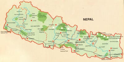 Mapa ng nepal na may mga turista mga lugar
